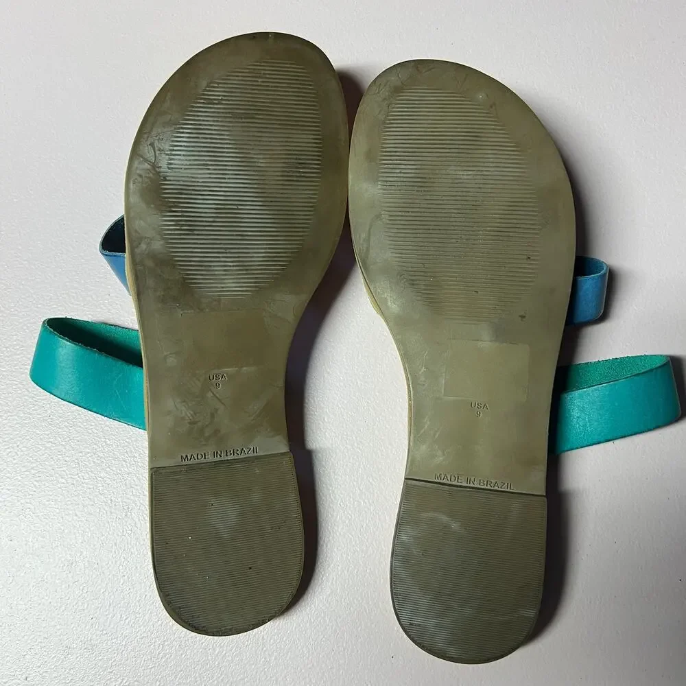 BC Leather Strappy Colorful Slides Sandals Womens 9 Beachy Boho Chic Minimalist